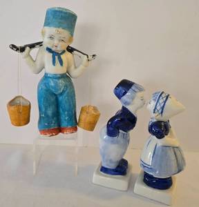 lot 177 image: Vintage Frozen Charlotte Bisque Dutch Water Boy and Kissing Dutch Children