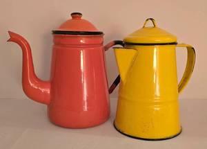 lot 265 image: Pair of Vintage Enamel Kettles