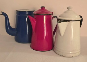lot 266 image: Trio of Vintage Enamel Kettles