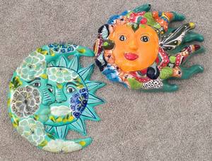 lot 168 image: Pair of Talavera Painted Terra Cotta Wall Decorations