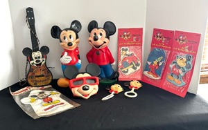lot 313A image: Vintage Mickey Mouse Figurine Banks, Viewmaster, Guitar, Hand Puppets and More