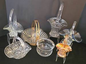lot 404 image: Expansive Collection of Glass Baskets including Brides Baskets