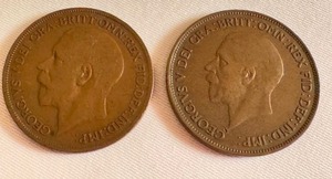 lot 459 image: 1921 and 1930 United Kingdom One Penny Coins