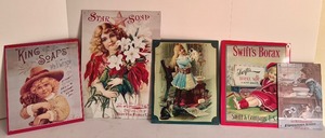 lot 460 image: Four Fun Decorative Metal Reproduction Soap Advertising Tin Wall Hangings