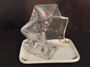 lot 39C image: Porsgrund Hearts and Pines Tray and Star Shape Glass Candy Dish Hearts & Pines