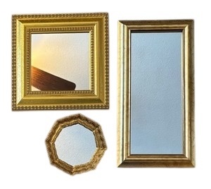 lot 108 image: Three Decorative Gold Colored Framed Mirrors