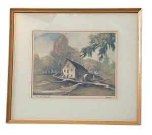 lot 126 image: Sudbury Mill Sudbury, Mass. Vintage Colored Lithograph by Al Mettel
