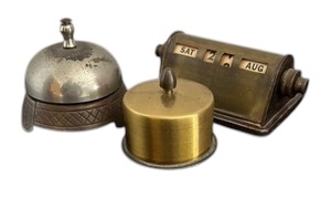 lot 184 image: Vintage Calendar, Bell and Stamp Dispenser