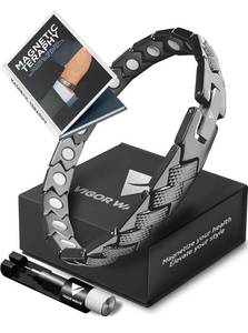 lot 13 image: Brand New Vigor Wave Magnetic Therapy Titanium Bracelet for Men (Black) $54.00 Retail