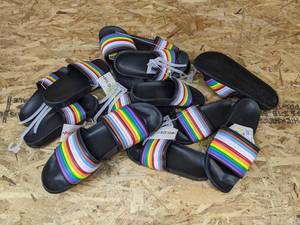 lot 114 image: 7 Pairs of Brand New Target Brand Pride Slide Sandals Multiple Sizes XXS-XL