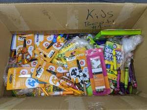 lot 15S image: Large Assortment of Kids School and Art Supplies Scissors, Washable Markers, Pencils, Notebooks and More