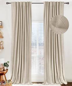 lot 116 image: Pair of Linen Blackout Curtains 50x108 Oatmeal $52.99 Retail
