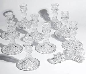 lot 196 image: 24 New 4 Tall Glass Candle Holders Taper Candle Holders for Candlesticks Clear Crystal Glass Dcor $62.16 Retail