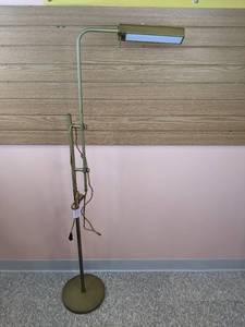 lot 103 image: New OBright Cedric Adjustable Pharmacy Floor Lamp - Industrial Design for Reading Antique BrassGold