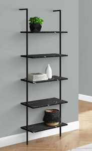lot 331 image: Brand New Monarch Specialties 72 Ladder Black Marble and Black Metal Bookcase