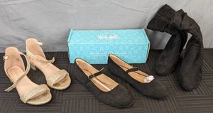 lot 327 image: Dufannie Sandals Womens Size 4, Black Flat Shoes Womens Size 8 and Black Boots Womens Size 6