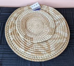lot 330 image: KAZI Woven Raffia and Banana Fiber Wall Art Plates