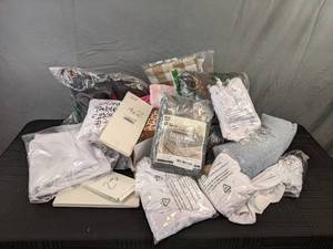 lot 307 image: Assorted Household Items includes Blankets, Small Pillows, Table Covers, and More
