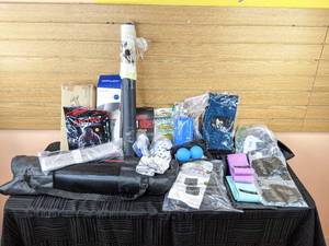 lot 243 image: Assortment of New Sporting Goods Items Earth and Moon Grounding Mat, Braces, Yes4All Weight Holder Attachment, Franklin Football Gloves, Mouth Guards and More