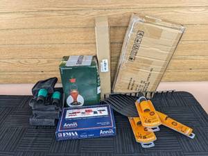 lot 312 image: Miscellaneous Outdoor Items - Binoculars, Hummingbird Feeders, Rake Attachments, Porch Swing Cover, and More