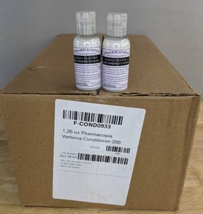 lot 161C image: Brand New Case of 200 Bottles of Pharmacopia Verbena Conditioner 1.25 fl oz