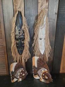 lot 19 image: Cool Tiki Masks with Wooden Fish Dcor