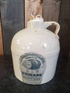lot 25 image: Old Whiskey Hand Jug Crock Brown, Thompson and Co.