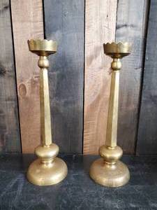 lot 46 image: 2 Large Brass Church Alter Candle Holders