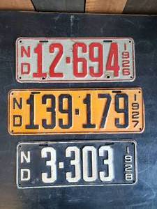 lot 72 image: 1926, 27, 28 North Dakota License Plates