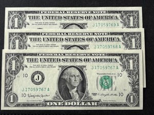 1963 Green Seal $1 Dollar Federal Reserve Notes Consecutive Uncirculated