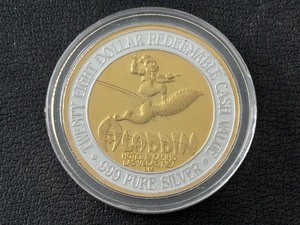 .999 Fine Silver and Gold $28 Dollar Gaming Token Aladdin