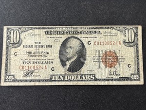 1929 Brown Seal $10 Dollar National Currency Philadelphia