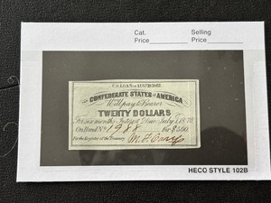 Confederate States of America $20 Bond Certificate