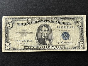 1953 A Blue Seal $5 Dollar Silver Certificate