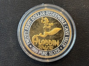 .999 Fine Silver and Gold $28 Dollar Gaming Token Aladdin
