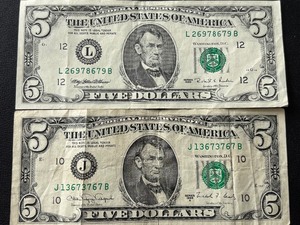 1988 A and 1995 Green Seal $5 Dollar Federal Reserve Notes