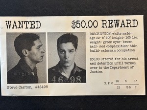 Steve Canton Mug Shot Envelope Sealed Unknown Coin Inside