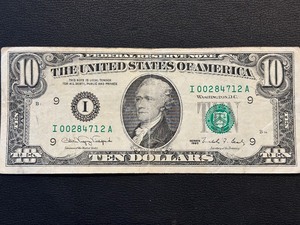 1990 Green Seal $10 Dollar Federal Reserve Note