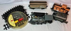 Vintage 1995 Pioneer Authenticated Railroad Battery Operated Train Set and Vintage 90s Lionel Trains Popcorn Tin Train Set