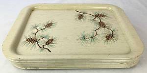 Vintage MCM Pinecone Metal Lap Trays  - Set of 11