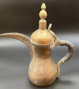 Antique Middle Eastern Dallah Coffee Pot with Leather Wrapped Handle