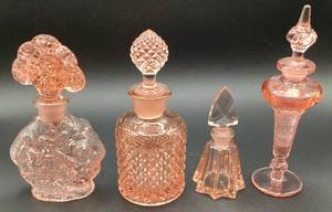 Vintage Pink Glass Perfume Bottles with Stoppers