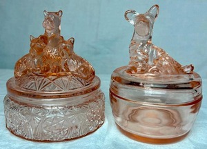 UPDATED Jeanette Glass Vintage Scottie Dog Pink Depression Glass Vanity Jar and Pink Depression Glass Scottie Terrier Candy Dish