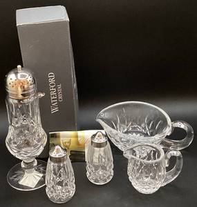 Waterford Kitchen Pieces- Lismore Sugar Shaker, Lismore Salt & Pepper, Lismore Small Creamer and Lismore Sauce Boat