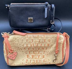 Vintage Dooney & Bourke Mini Barrel Bag Orange Croc Embossed Leather Purse and Dooney & Bourke Lexi Black Small Crossbody Purse