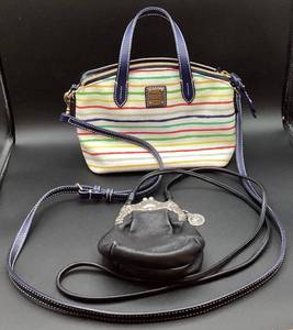 Brighton One World Crossbody Mini Kisslock Black Leather and Dooney & Bourke Multi Watercolor Stripes Satchel Bag