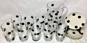 Kate Spade New York 8 Deco Dot Beverage Glasses, Pitcher and Appetizer Plates