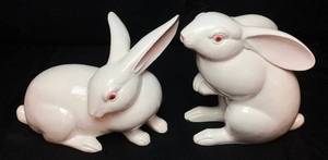 Fitz and Floyd Pair of Hand Painted Bunny Rabbits