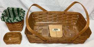 Longaberger 1991 Basket with Swing Handles 18 x 12, 1995 Small 5 Square Basket and Small 4.5 Rectangle Basket