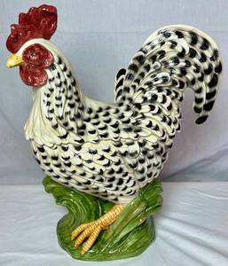 Vintage Fitz and Floyd 18 1992 Poulet Black & White Rooster Soup Tureen with Ladle